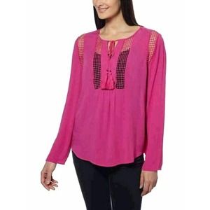 Joseph A Top with Crochet Detail Pink with Tie XXL